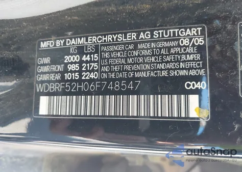 2006 Mercedes-Benz C 230 Sport из США, поврежденный, VIN WDBRF52H06F748547